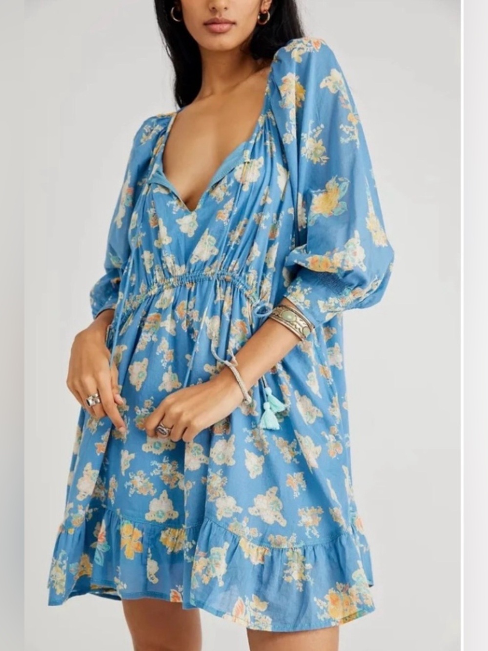 Free People Camella Womens Mini Dress, River Combo Blue Size XSMALL. A-1